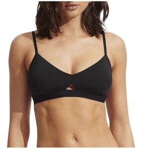 NWT Seafolly [ 4 US ]‎ Active Hybrid Bralette Keyhole Bikini Top Black 30580-058
